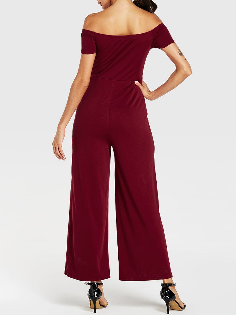 Kvinner Solid Farge Off Shoulder Slash Neck Kortermet Stilig Fritids Jumpsuit