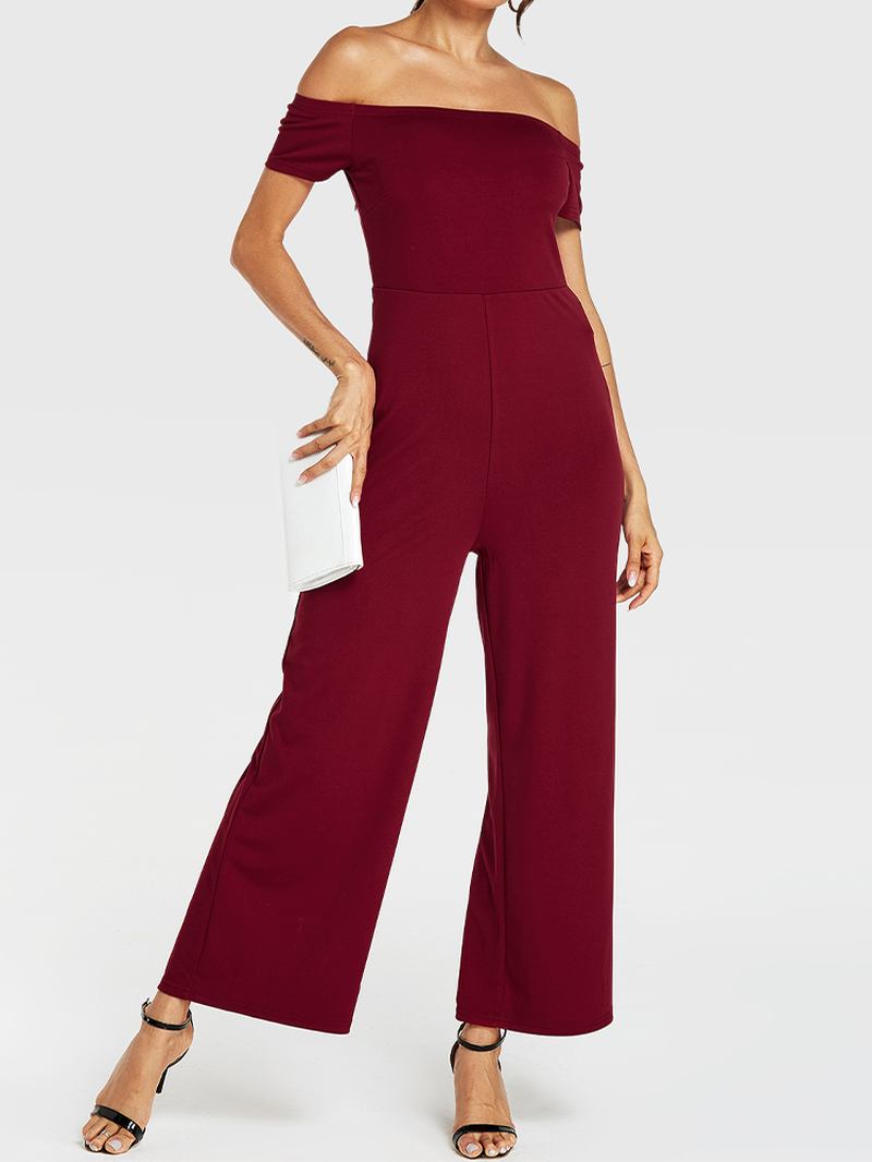 Kvinner Solid Farge Off Shoulder Slash Neck Kortermet Stilig Fritids Jumpsuit