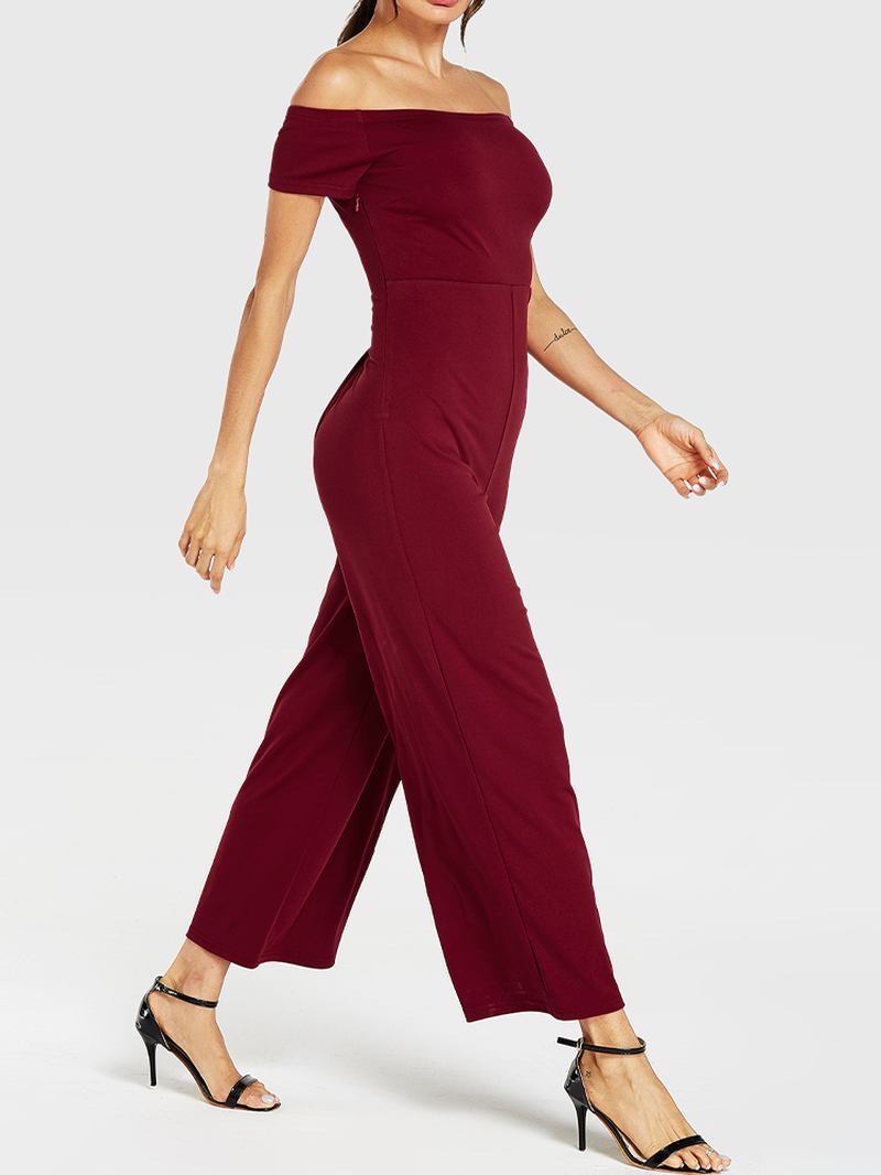 Kvinner Solid Farge Off Shoulder Slash Neck Kortermet Stilig Fritids Jumpsuit