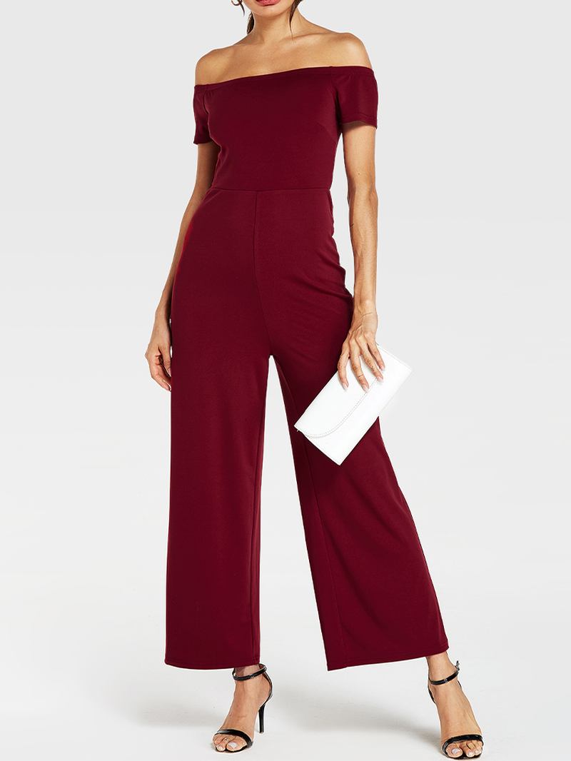 Kvinner Solid Farge Off Shoulder Slash Neck Kortermet Stilig Fritids Jumpsuit