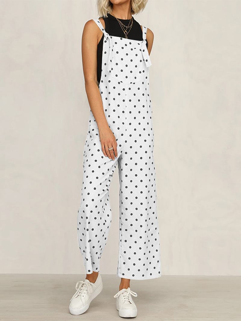 Uformell Polka Dot Justerbar Stropp Løs Wide Leg Jumpsuit Med Lommer