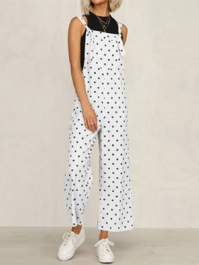 Uformell Polka Dot Justerbar Stropp Løs Wide Leg Jumpsuit Med Lommer