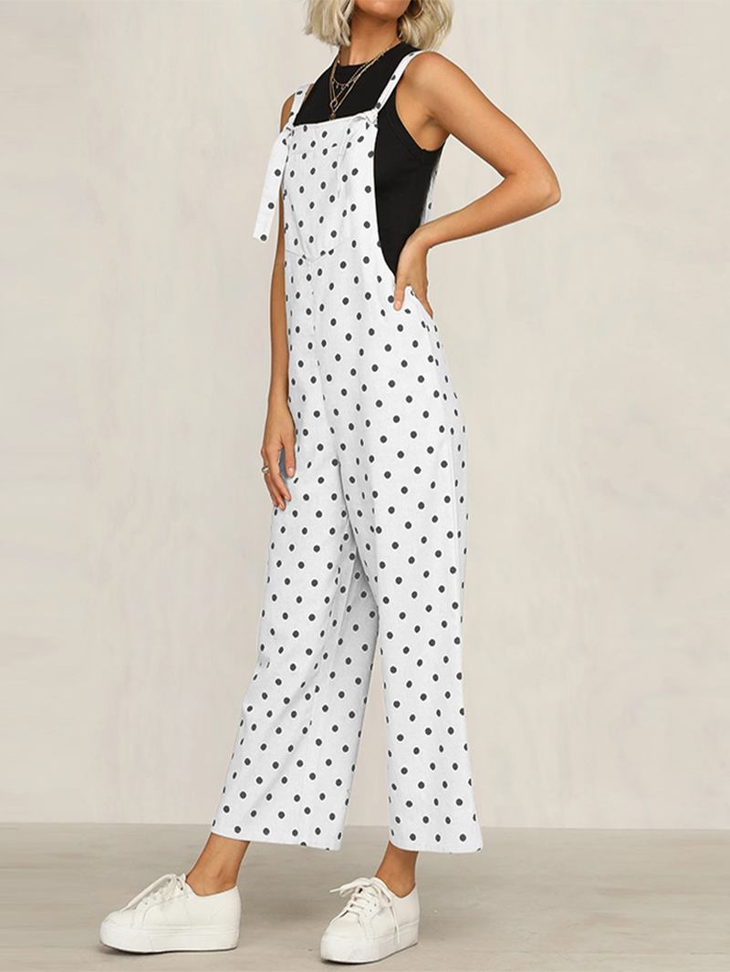 Uformell Polka Dot Justerbar Stropp Løs Wide Leg Jumpsuit Med Lommer