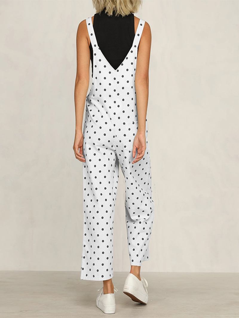 Uformell Polka Dot Justerbar Stropp Løs Wide Leg Jumpsuit Med Lommer