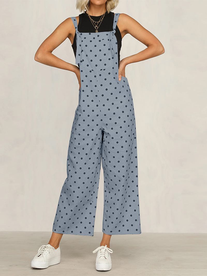 Uformell Polka Dot Justerbar Stropp Løs Wide Leg Jumpsuit Med Lommer