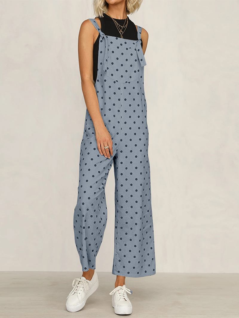 Uformell Polka Dot Justerbar Stropp Løs Wide Leg Jumpsuit Med Lommer