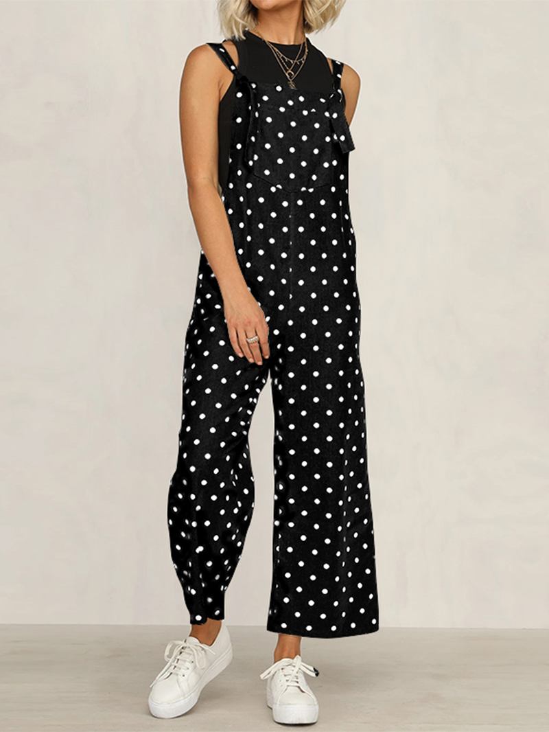 Uformell Polka Dot Justerbar Stropp Løs Wide Leg Jumpsuit Med Lommer