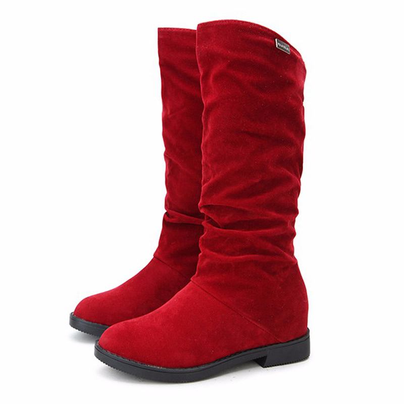 Dame Varm Ensfarget Semsket Vintersnø Mid-calf Boots