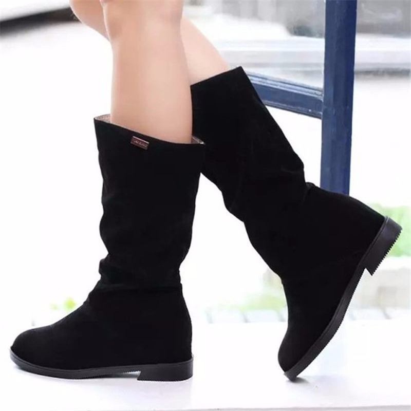 Dame Varm Ensfarget Semsket Vintersnø Mid-calf Boots