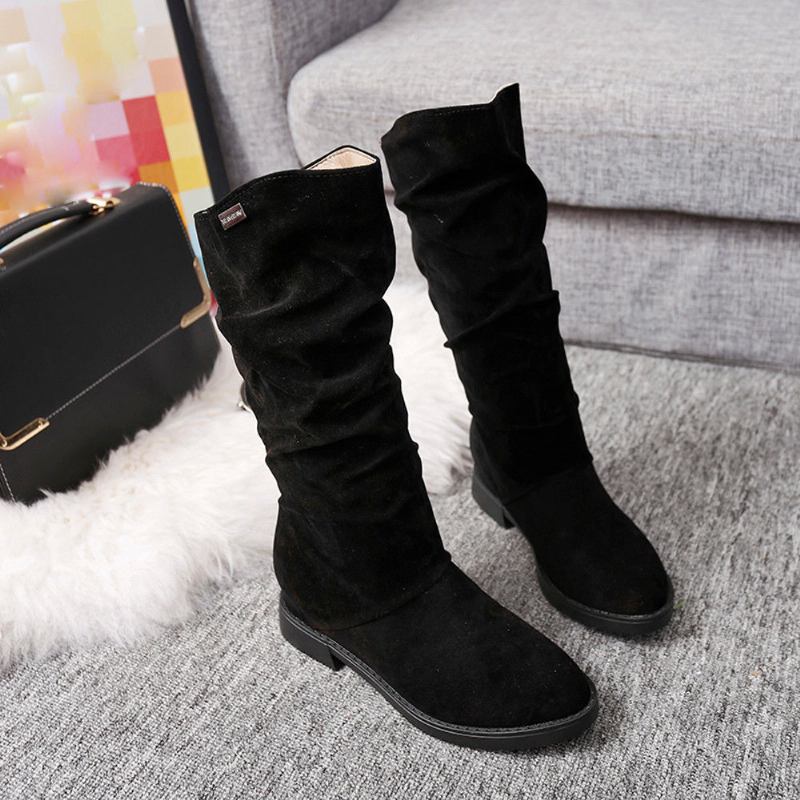 Dame Varm Ensfarget Semsket Vintersnø Mid-calf Boots