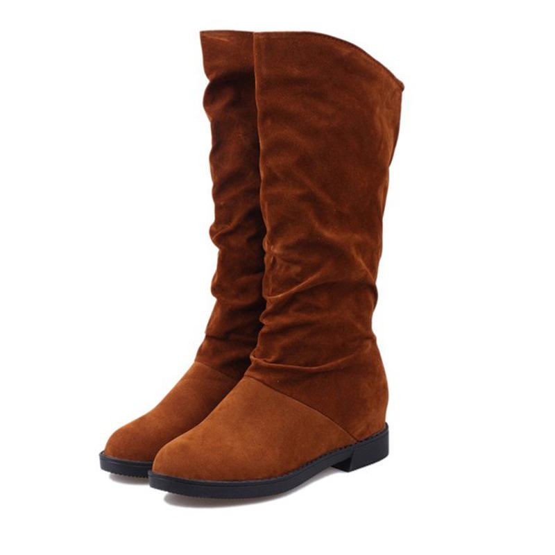 Dame Varm Ensfarget Semsket Vintersnø Mid-calf Boots