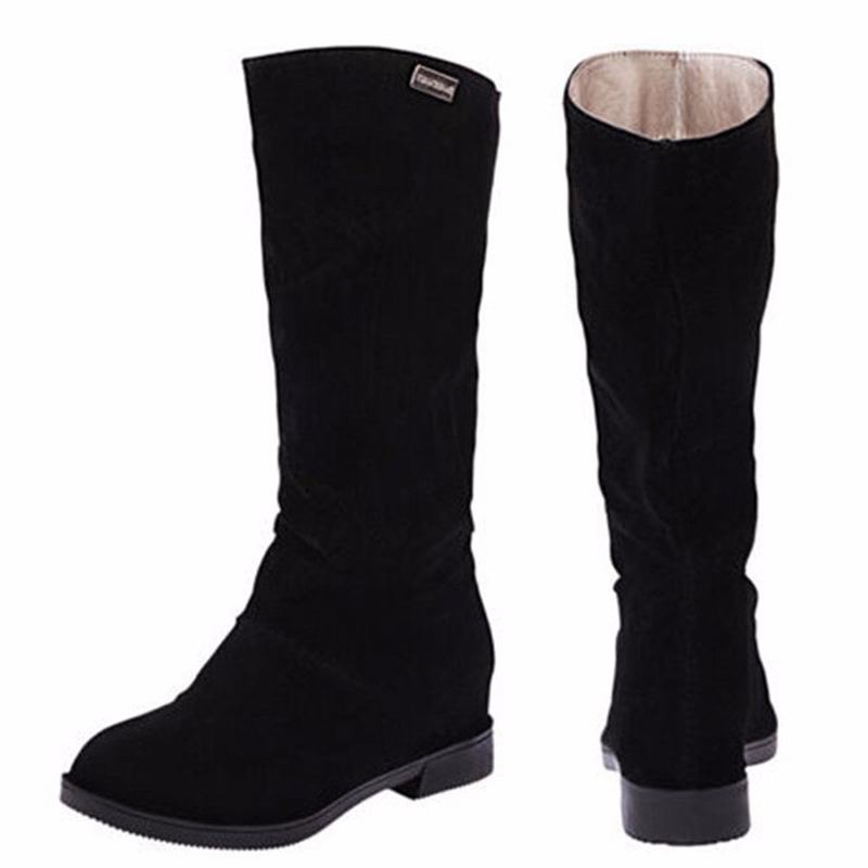 Dame Varm Ensfarget Semsket Vintersnø Mid-calf Boots