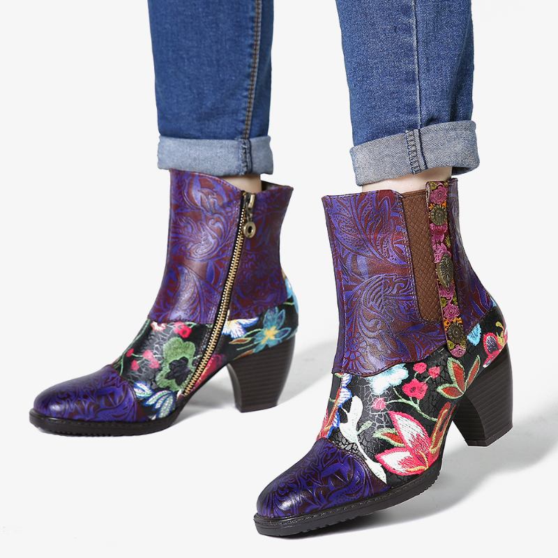 Damespleising Blomstermønster Rund Tå Varmfôret Glidelås Mid-calf Chelsea Boots