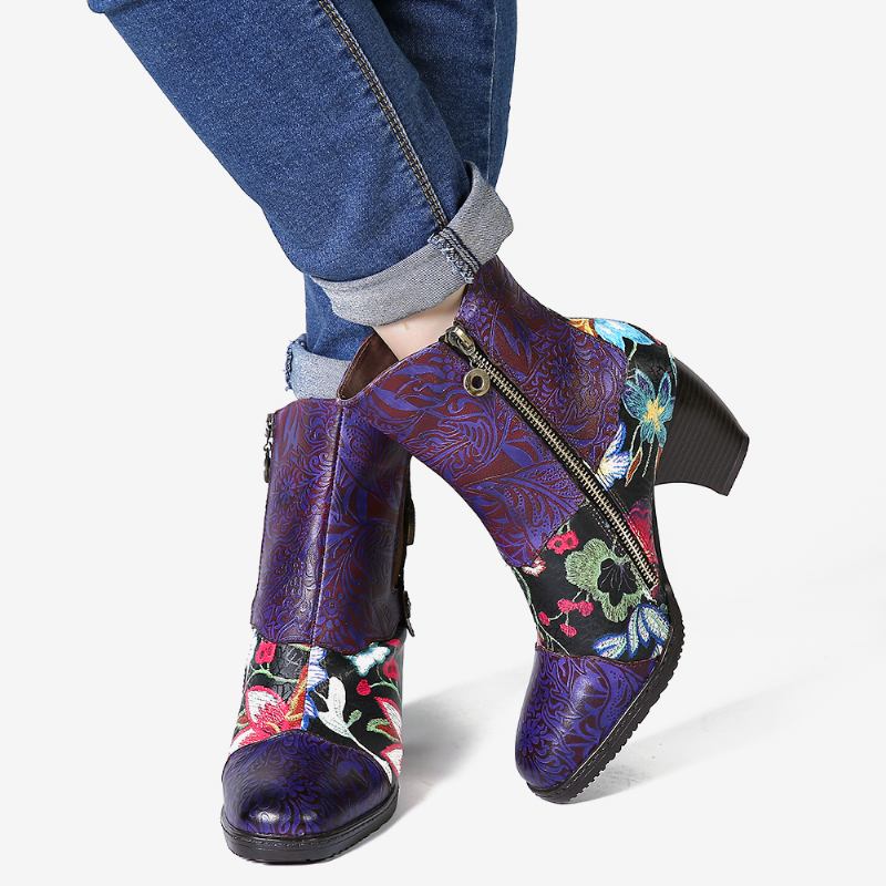 Damespleising Blomstermønster Rund Tå Varmfôret Glidelås Mid-calf Chelsea Boots