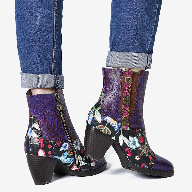 Damespleising Blomstermønster Rund Tå Varmfôret Glidelås Mid-calf Chelsea Boots