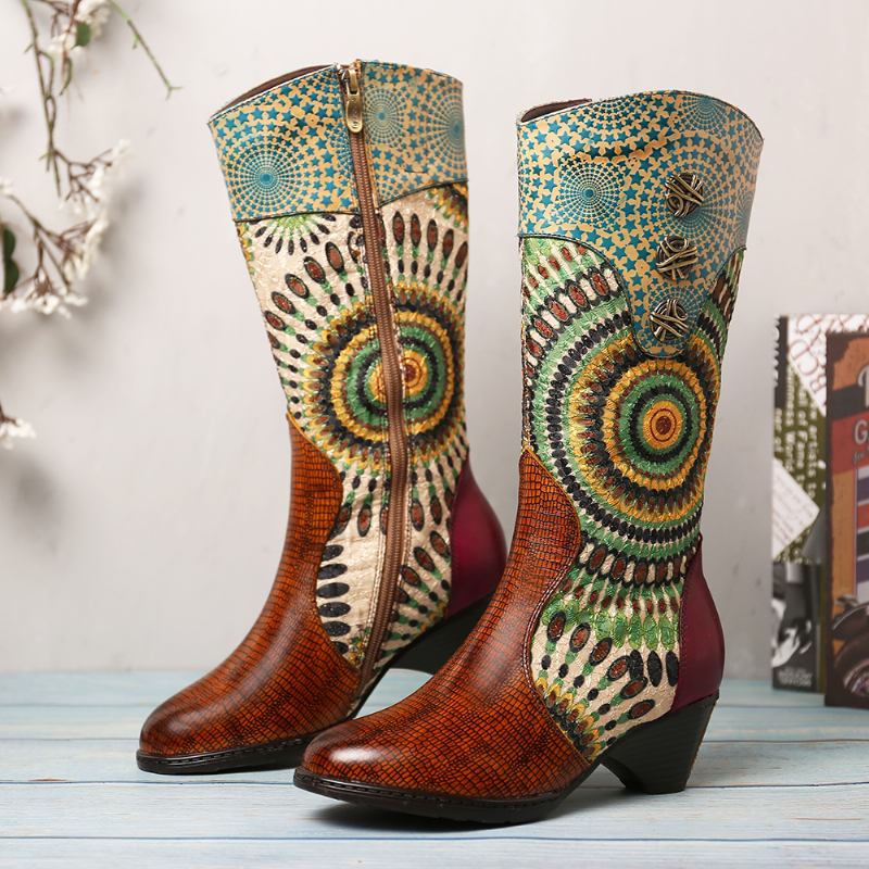 Damespleising Tribal Mønster Glidelås Western Cowboy Boots