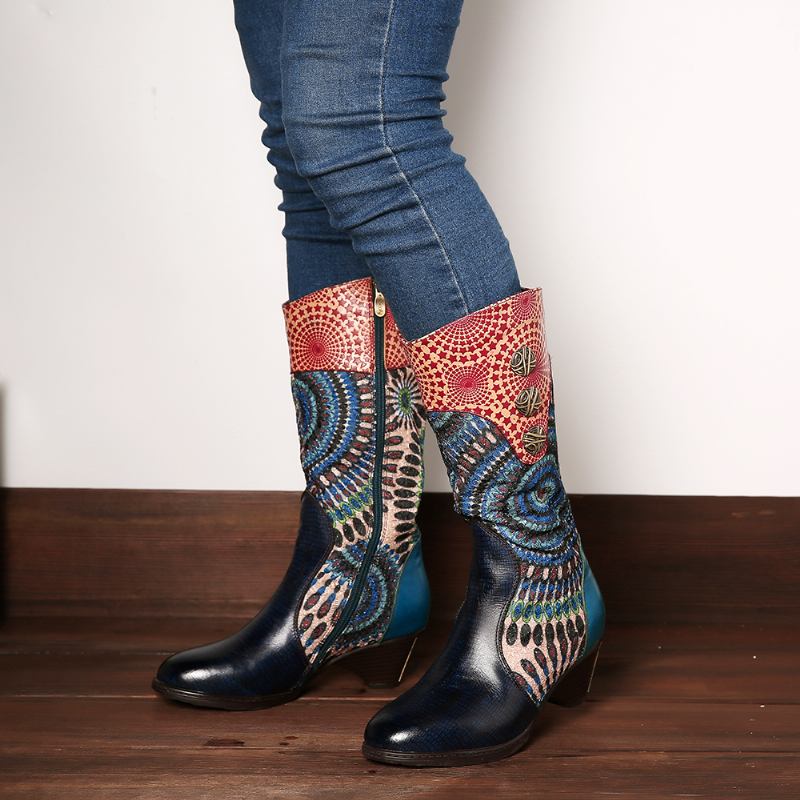 Damespleising Tribal Mønster Glidelås Western Cowboy Boots