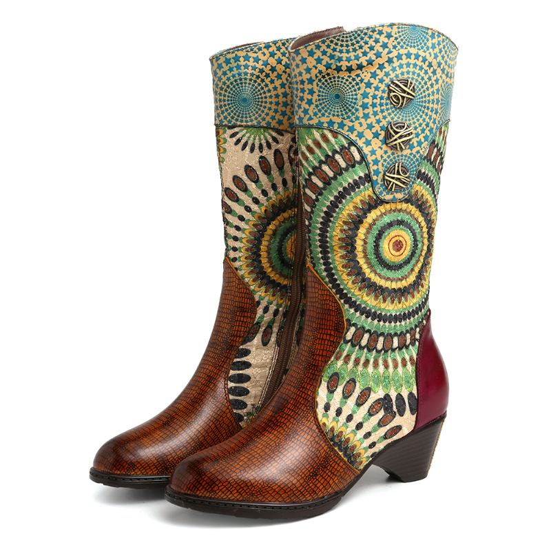 Damespleising Tribal Mønster Glidelås Western Cowboy Boots