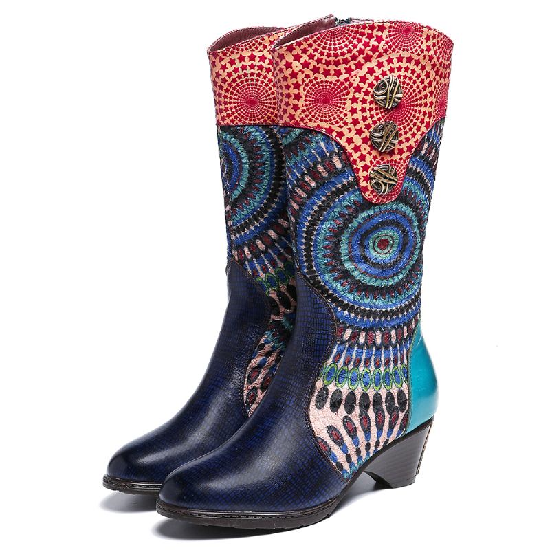 Damespleising Tribal Mønster Glidelås Western Cowboy Boots