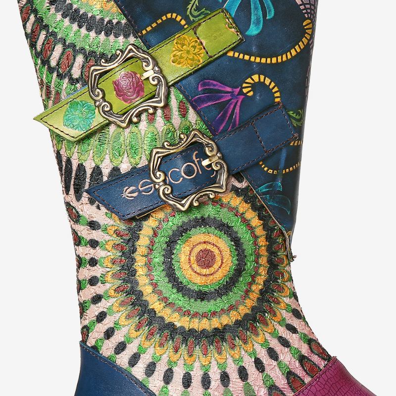 Damespleising Tribal Pattern Basel Mid-calf Glidelås Western-støvler