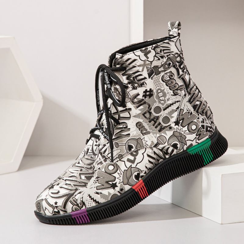 Kvinner Fritids Letter Graffiti Med Trykk Multicolor Snøring Korte Combat Boots