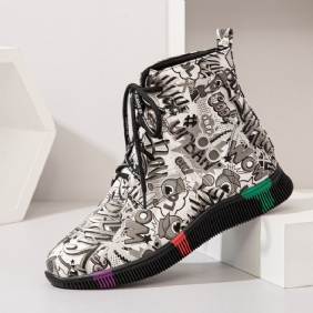 Kvinner Fritids Letter Graffiti Med Trykk Multicolor Snøring Korte Combat Boots