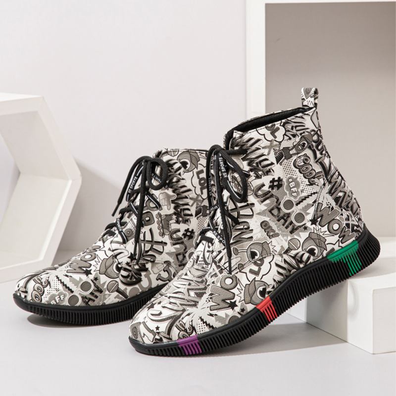 Kvinner Fritids Letter Graffiti Med Trykk Multicolor Snøring Korte Combat Boots