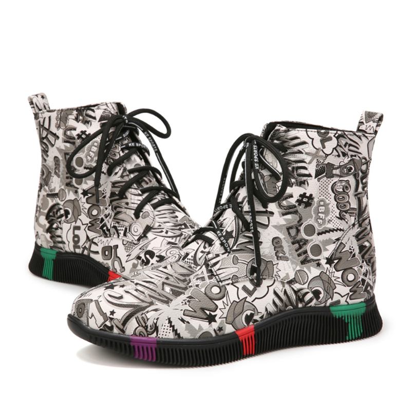 Kvinner Fritids Letter Graffiti Med Trykk Multicolor Snøring Korte Combat Boots