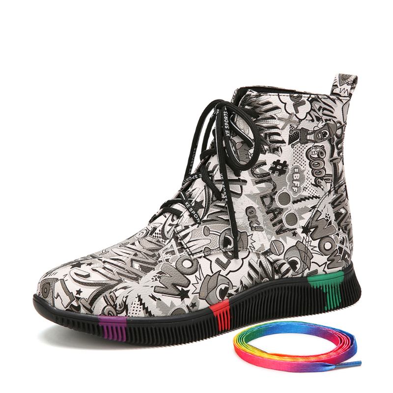 Kvinner Fritids Letter Graffiti Med Trykk Multicolor Snøring Korte Combat Boots