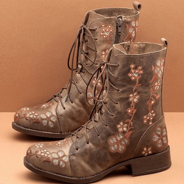 Kvinner Retro Blomstrete Med Trykk Mid Calf Boots