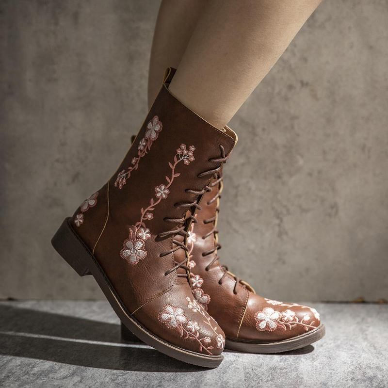 Kvinner Retro Blomstrete Med Trykk Mid Calf Boots