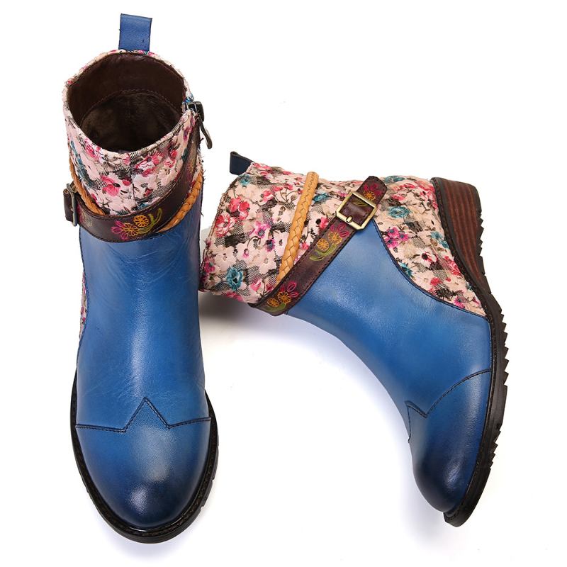 Kvinner Retro Spenne Veving Stitching Ankel Boots