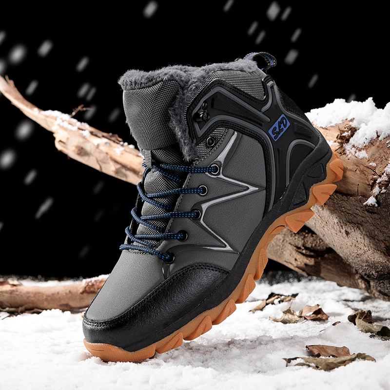 Menn Beef Tendon Sole Vanntett Sklisikre Pluss Velvet Varme Outdoor Snow Boots Tursko