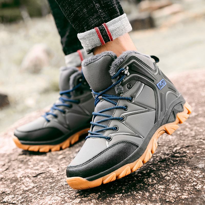 Menn Beef Tendon Sole Vanntett Sklisikre Pluss Velvet Varme Outdoor Snow Boots Tursko