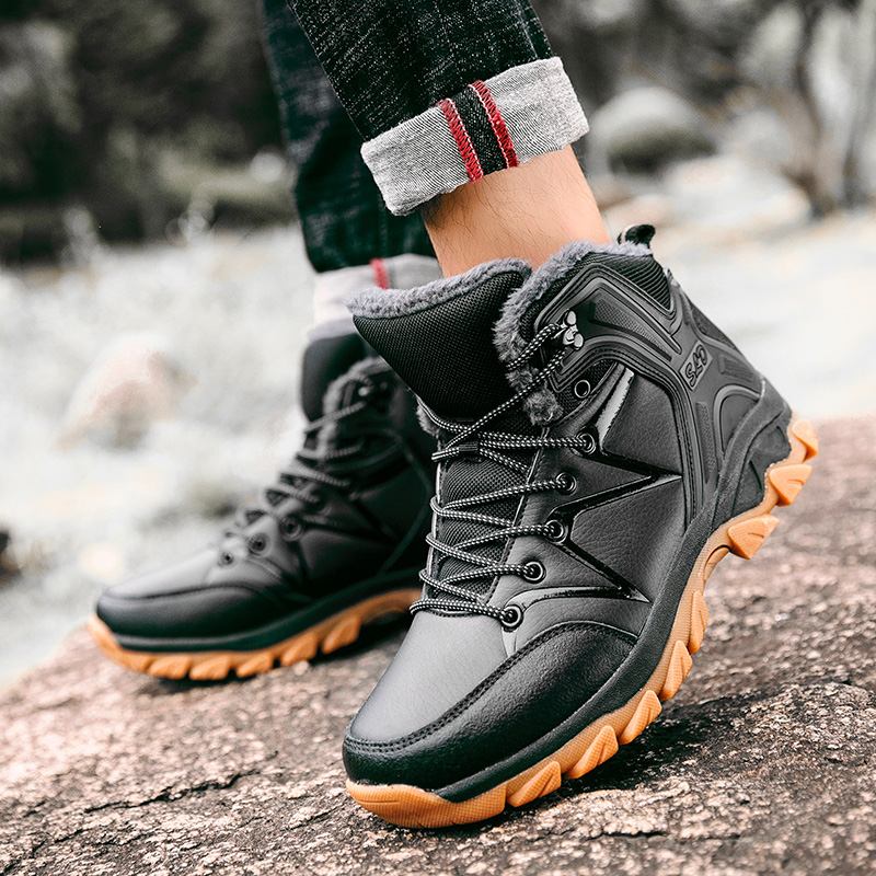 Menn Beef Tendon Sole Vanntett Sklisikre Pluss Velvet Varme Outdoor Snow Boots Tursko