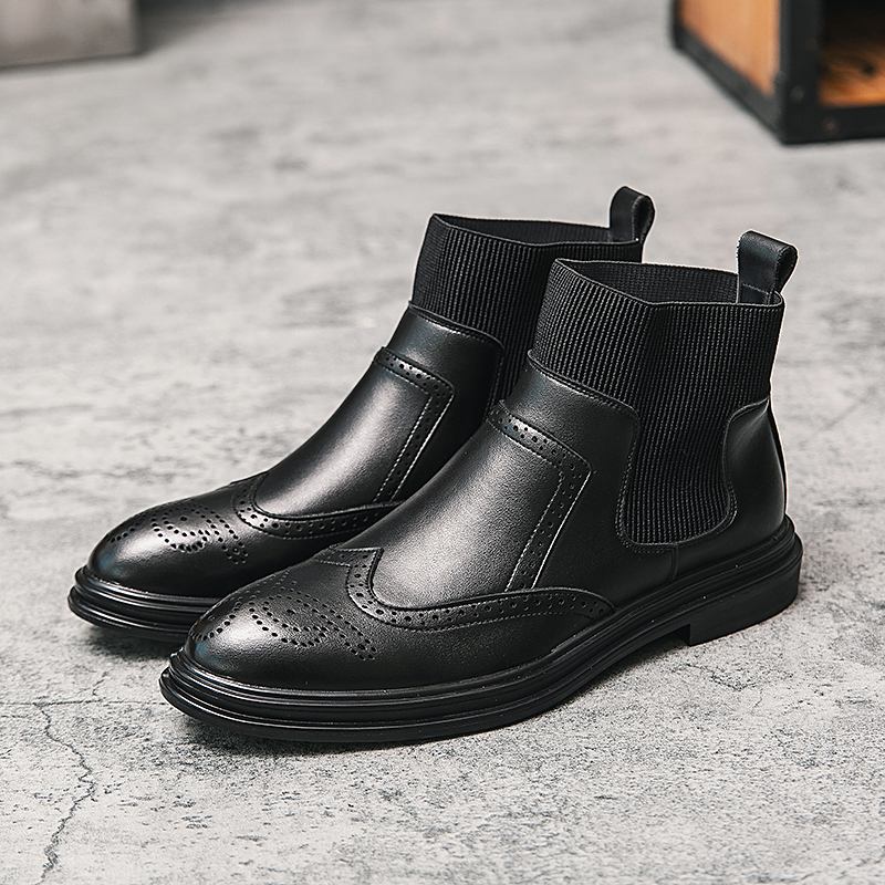 Menn Brogue Elastic Slip On Chelsea Boots