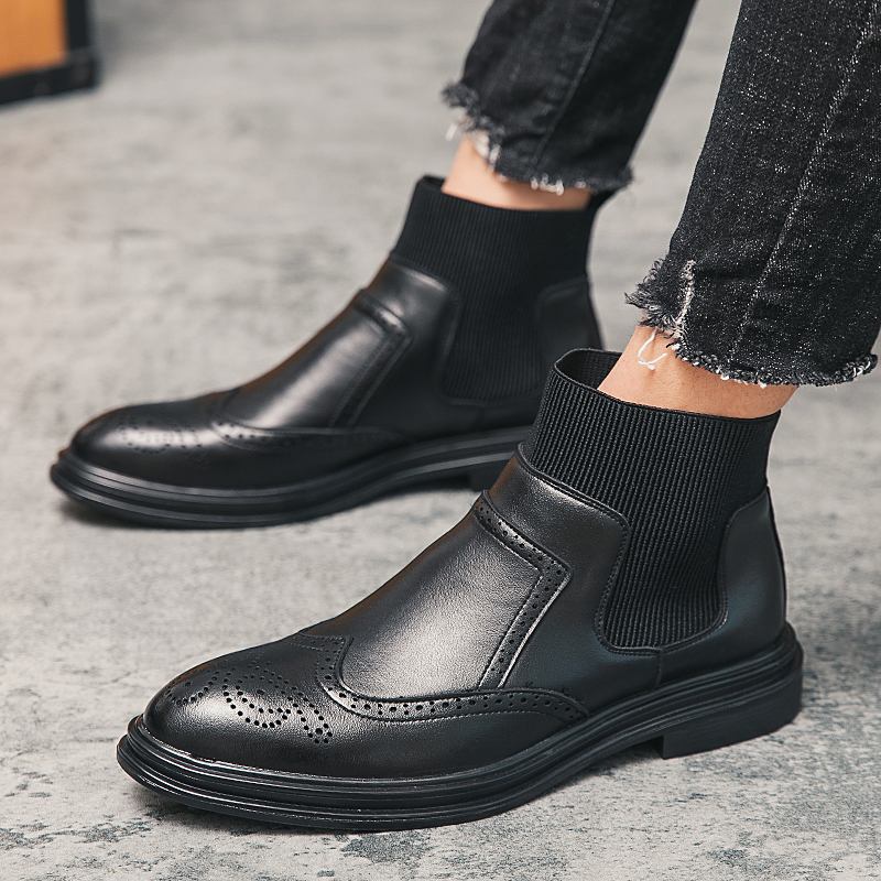 Menn Brogue Elastic Slip On Chelsea Boots