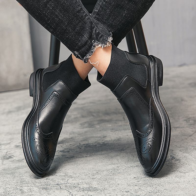 Menn Brogue Elastic Slip On Chelsea Boots