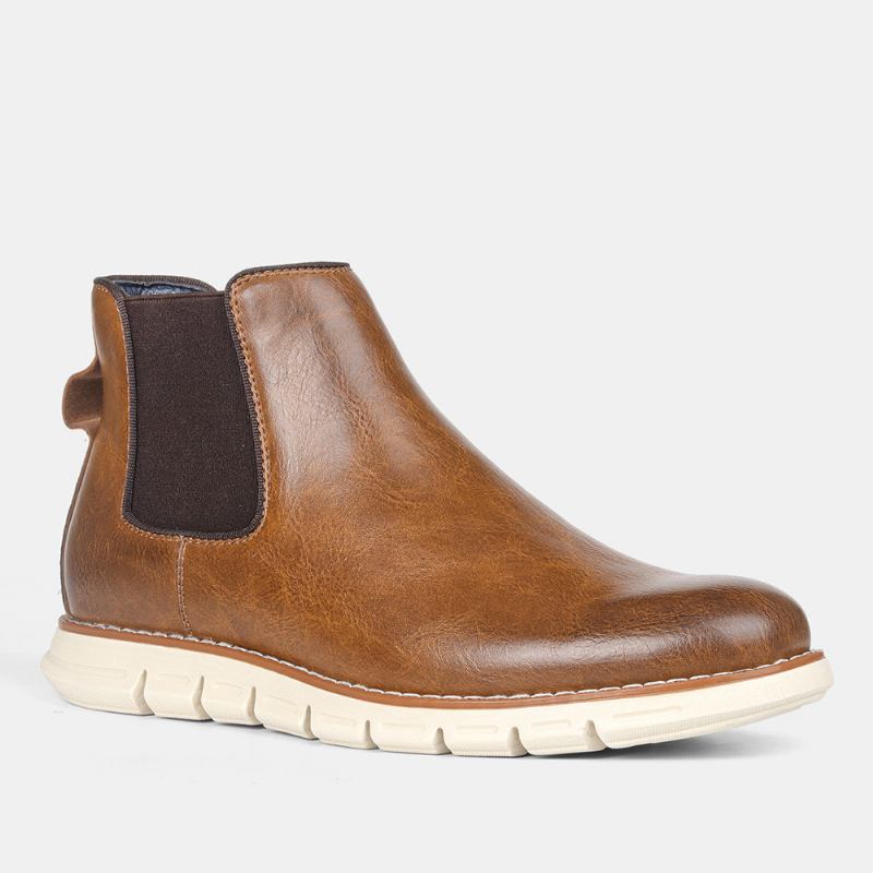 Menn Leather Soft Sole Rund Tå Slip On Trendy Chelsea Fritids Boots