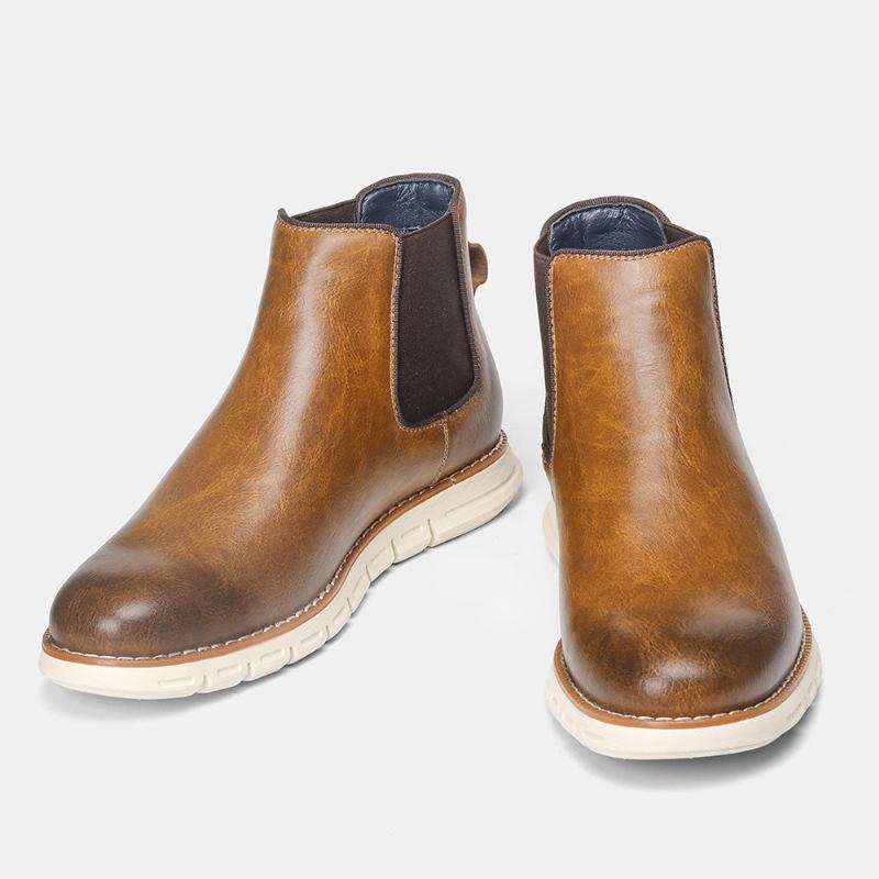 Menn Leather Soft Sole Rund Tå Slip On Trendy Chelsea Fritids Boots