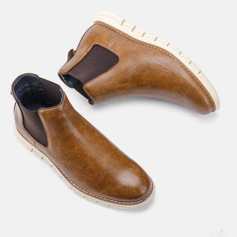 Menn Leather Soft Sole Rund Tå Slip On Trendy Chelsea Fritids Boots