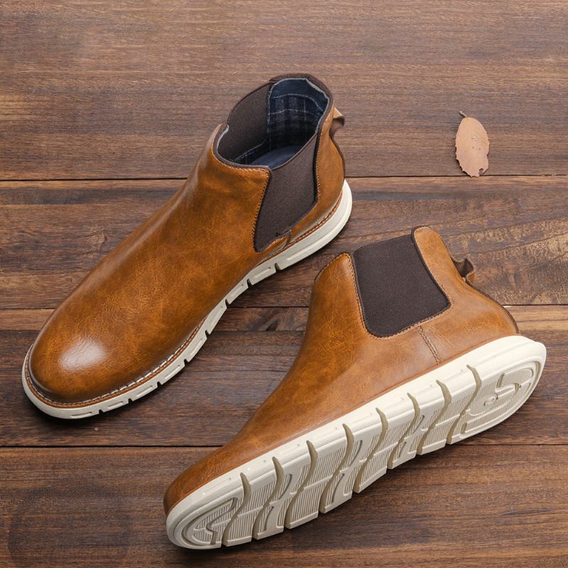 Menn Leather Soft Sole Rund Tå Slip On Trendy Chelsea Fritids Boots