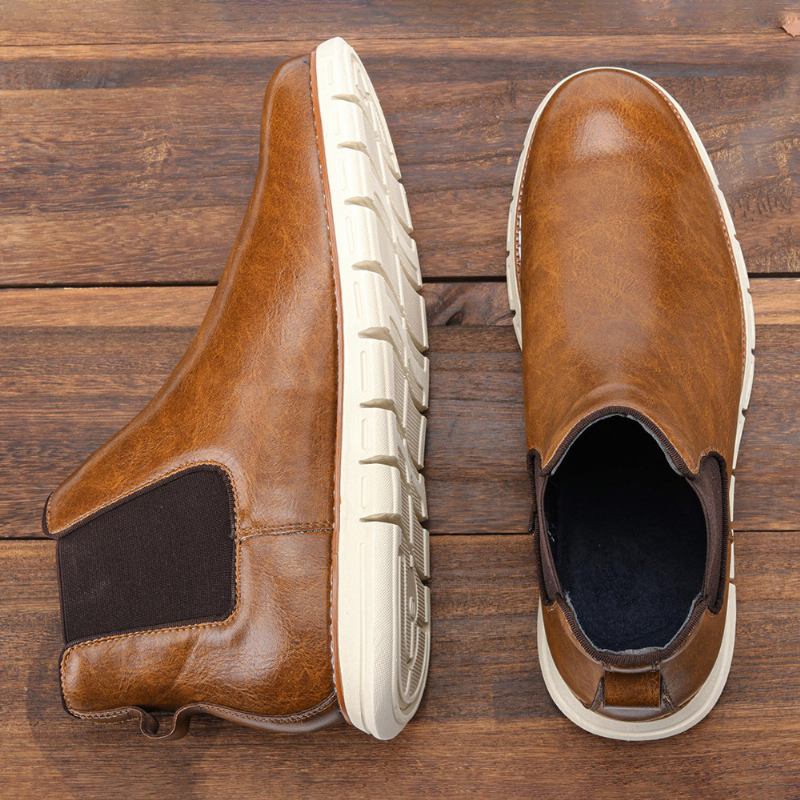 Menn Leather Soft Sole Rund Tå Slip On Trendy Chelsea Fritids Boots