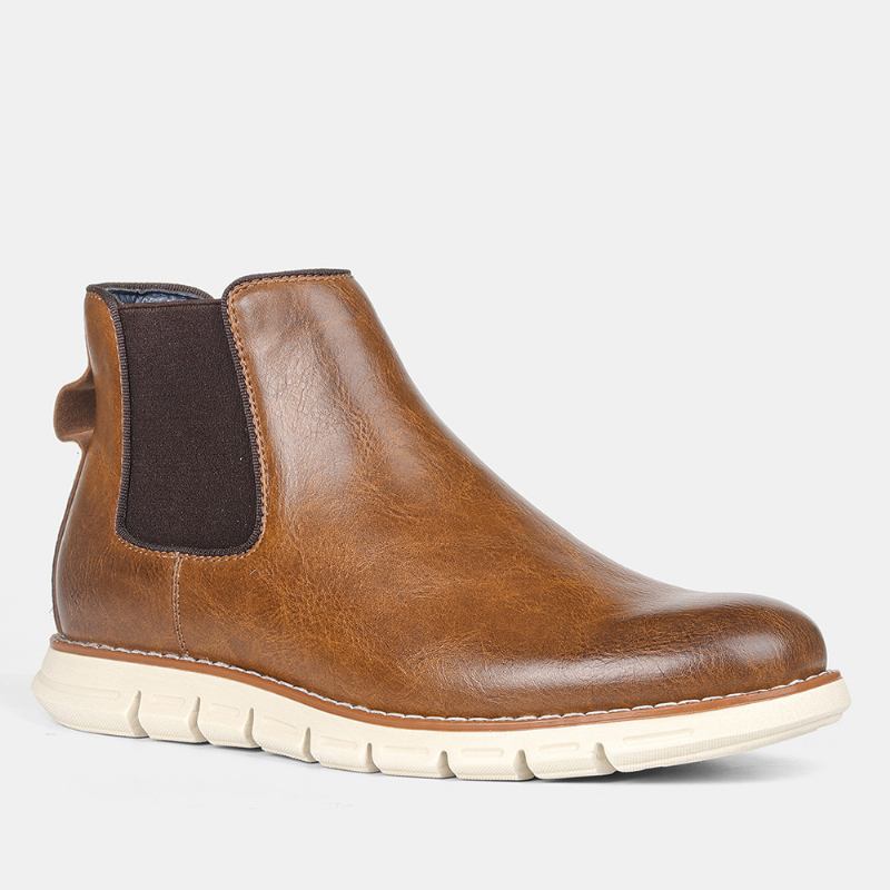 Menn Leather Soft Sole Rund Tå Slip On Trendy Chelsea Fritids Boots