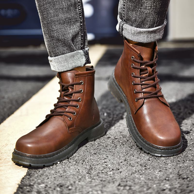 Menn Leather Soft Sole Rund Tå Vintage England Style Fritids Martin Boots