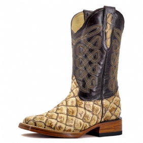 Menn Vintage Brodert Mønster Square Head Mid-tube Martin Boots