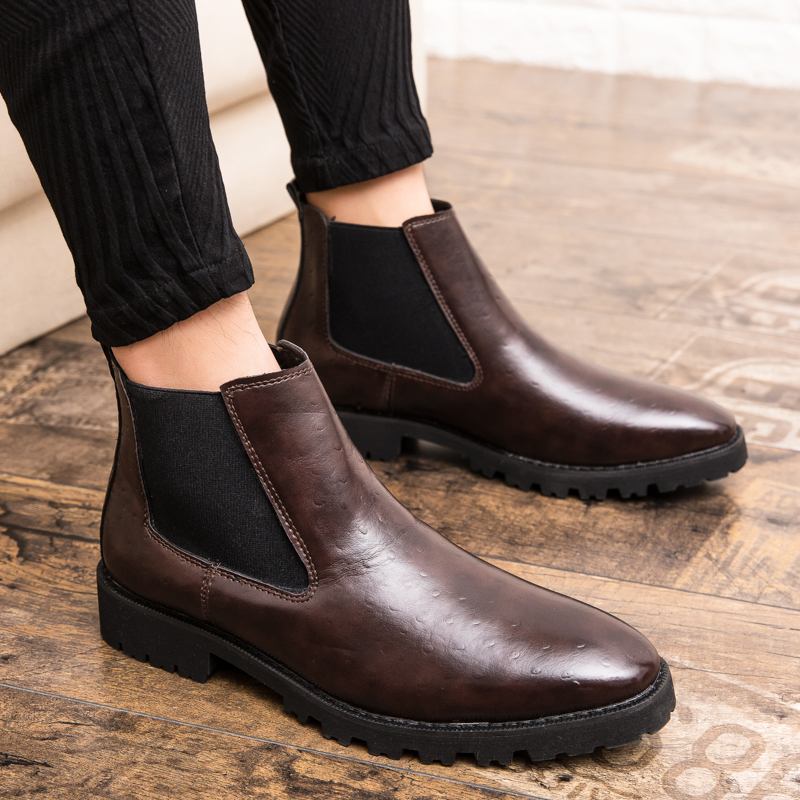 Menn Vintage Elastisk Slip-on Business Skinn Ankel Chelsea Boots