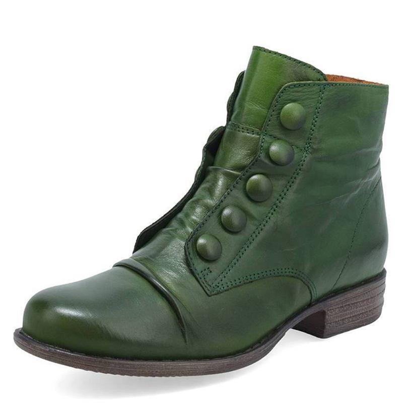 Plus Size Kvinner Button Decor Side Glidelås Lav Hæl Biker Boots