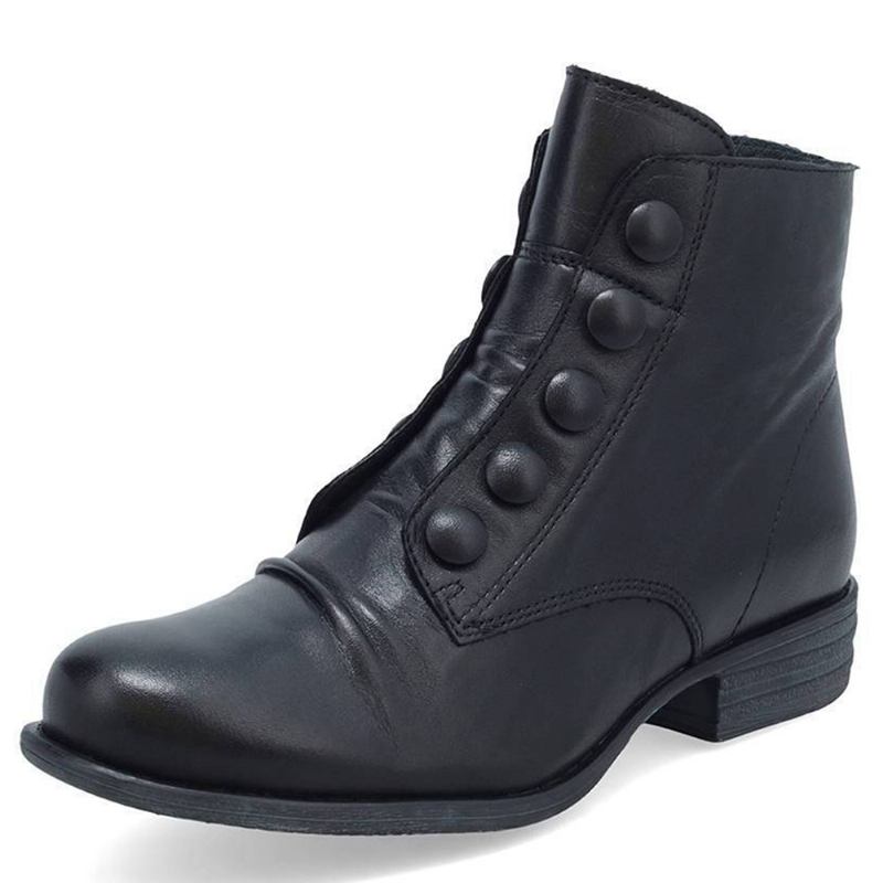 Plus Size Kvinner Button Decor Side Glidelås Lav Hæl Biker Boots