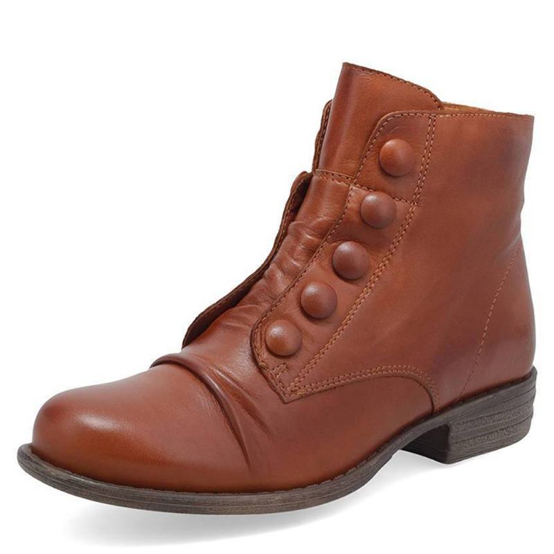 Plus Size Kvinner Button Decor Side Glidelås Lav Hæl Biker Boots